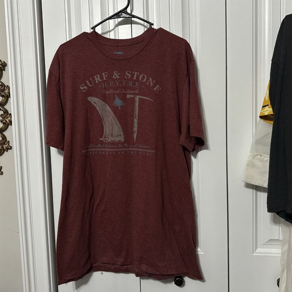 Hippy Tree Red Art Print Logo SS T-Shirt Mens XL Cotton USA Surf Stone BOHO